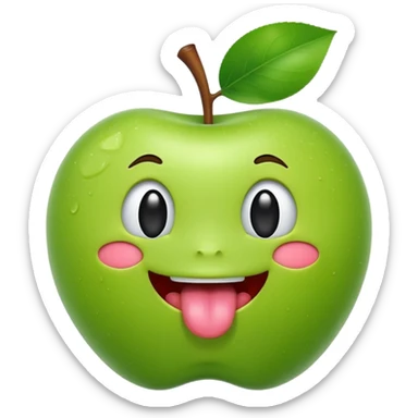 create a green apple showing the tongue on IOS style same pattern as the real iphone emojis, should look cute sticker