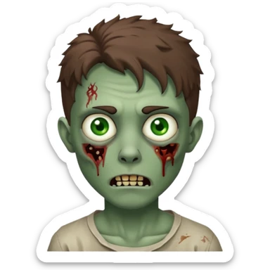 Zombie with lil bit curly medium brown hair in wolf cut hair style sticker