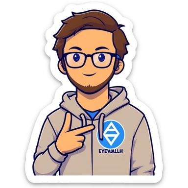 male software developer making 'eyvallah' gesture, right hand on chest, long brown hair tied back, glasses, short beard, light tan skin, wearing a hoodie with </> logo, tech and code background sticker