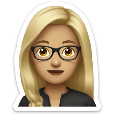 a dark blonde hair girl with light skin,brown eyes with black glasses sticker