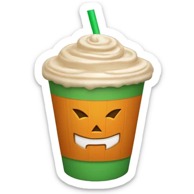 pumpkin shape cup with iced pumpkin spice latte and a green straw sticker