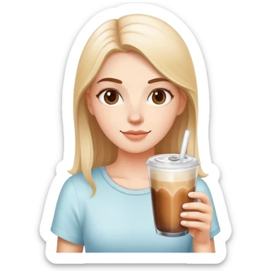 White girl with ice latte coffee in glasse cup sticker