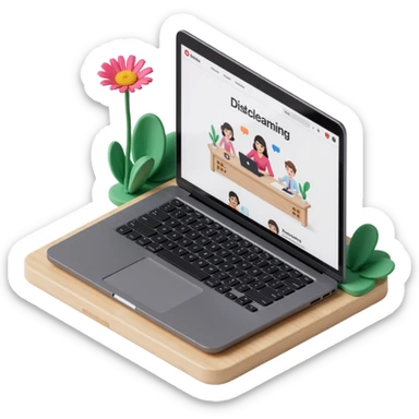 a laptop with e-learning content on the display, skeuomorphism style, brushed metal, realistic highlights, interactive elements visible sticker