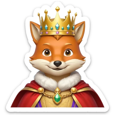 fox king portrait, head and shoulders only, elegant golden crown, noble cloak collar, clever confident smile, fantasy kingdom vibe, 3D cartoon, mobile game icon style, clean background, no text, no watermark
 sticker