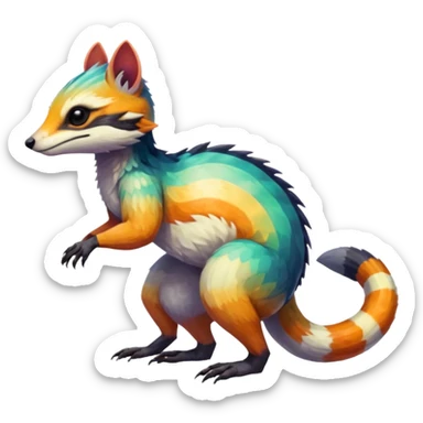 Colorful Fruity Iridescent Warm-colored Tropical Exotic Vernid-Sergal-Trico-Numbat-Nargacuga-fusion-hybrid-animal-creature, full body sticker