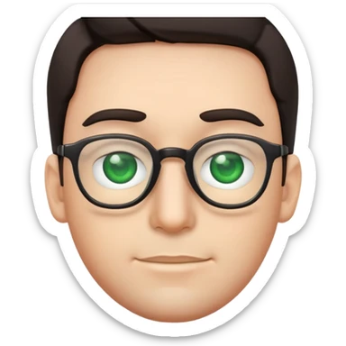 basic male emoji face with glasses, dark hair, and green eyes sticker