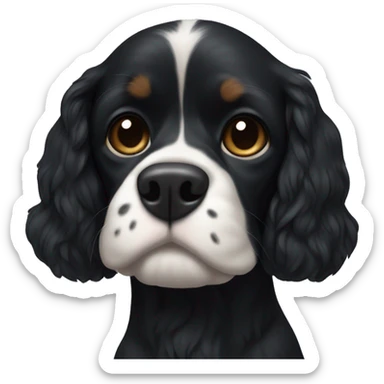 Small completely black king spaniel with black fur on his whole face and white fur on chest sticker
