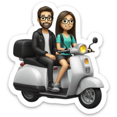 long hair boy with beard and spectacles and girl riding on black activa scooter sticker