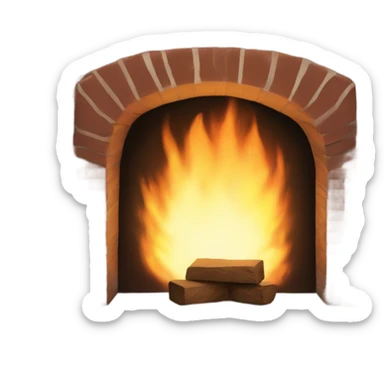 Dark brick fireplace with fire sticker