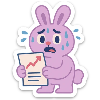 lavender bunny sweating and holding a report, pastel-toon style sticker