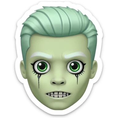 Pale white, Frankie stein monster high doll boy with 5-o-clock shadow , pale white-green skin, face stiches  sticker