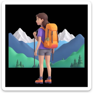 portrait of girl back packing mountains in background, close up pose sticker