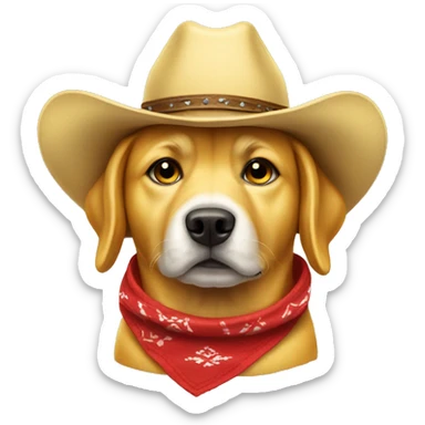 Yellow dog wearing a cowboy hat and red bandana  sticker