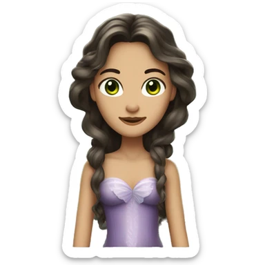 Brunnette woman with very long hair wavy style, dark green eyes And dressed as a fairy sticker