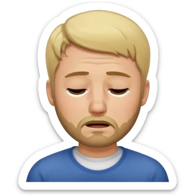 A man with short unparted blond hair hair and a short brown  beard making a weary crying  face with eyes closed sticker