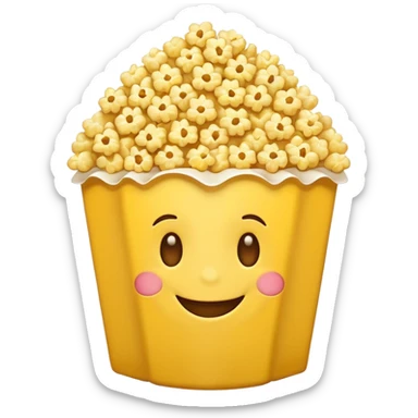 Smiling Emoji 😋 with 👀 for eyes with popcorn 🍿in front  sticker