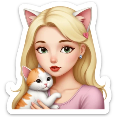 A pretty alternative woman kissing a kitty on the forehead so tenderly sticker