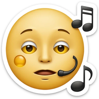 yellow circle face emoji whistling with music notes coming out its mouth and side-eyeing sticker