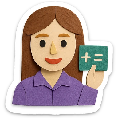 female math teacher, brown straight hair, Caucasian, paper craft style sticker