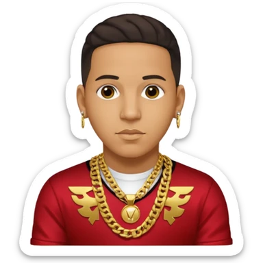 Daddy Yankee with dark brown hair, gold outfit l sticker
