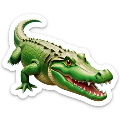 cinematic-crocodile-realistic-full-body-on all fours-emoji,-massive-scaled-body-partially-submerged-in-shallow-water,-head-tilted-dramatically,-rough-green-and-brown-hide-textured-with-deep-ridges,-simplified-yet-realistic-focused-features, head held high sticker