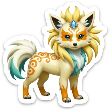 Tropical Tiny Marked Patterned Tribal Shiny Albino Painted Oriental Asian Patterned Tropical Exotic Toxic Suicune-Arcanine-Meloetta-Renamon-Absol-fusion-hybrid-creature (full body) sticker