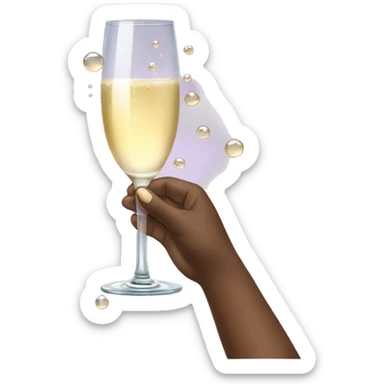 hand with nails holding champagne glass with bubbles sticker