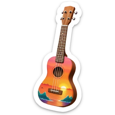 ukulele with a sunset on it sticker