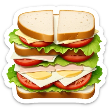 sandwich with turkey, lettuce, pickles, mayonnaise, and tomatoes top-down view sticker