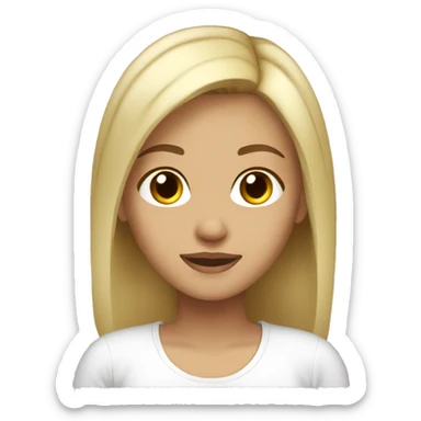 girl, blonde, short straight hair, brown eyes, light skin, white T-shirt sticker