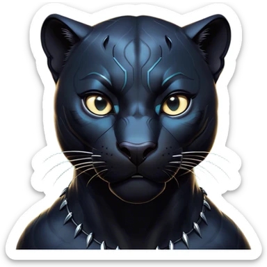 Cinematic Comical Panther Portrait Emoji, Head tilted dramatically with an exaggeratedly shocked expression, featuring a sleek, muscular body with wide, comically expressive eyes full of humorous disbelief, Simplified yet hilariously expressive features, highly detailed, glowing with a slightly sassy dark glow, high shine, dramatic yet playful, stylized with an air of quirky feline attitude, soft glowing outline, capturing the essence of a meme-worthy panther that looks ready to side-eye its way into viral fame! sticker