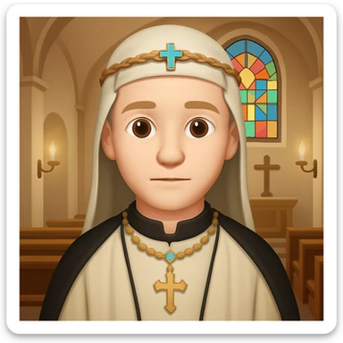 Add a church background behind the medieval priest in the style of emoji (apple style emojis). Keep the emoji style look and feel. sticker