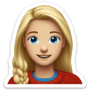smiling girl in red sweater blue eyes sticker