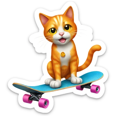 orange cat standing on one paw on a skateboard  sticker