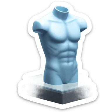 male mannequin abs cubes inside a glass cube on a stand isometric view sticker