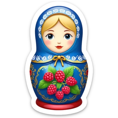 blue khokhloma-painted matryoshka doll with raspberries inside sticker
