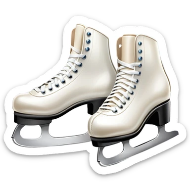An icon showing The rink is surrounded by cheering spectators and soft arena lights, creating a beautiful, dynamic atmosphere. a pair of elegant figure skates placed on the smooth, sparkling ice of a grand ice arena. Transparent background highlights the grace and beauty of figure skating. sticker