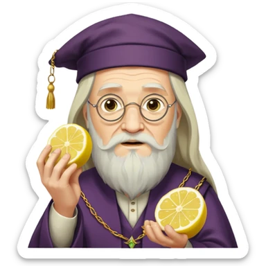 Dumbledore with Lemon slices in his hands sticker