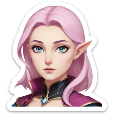 Vi from Arcane (Netflix Animation)

Face Shape: Strong, angular with high cheekbones and a defined jawline. Slightly pointed chin.
Skin Tone: Fair with a pinkish undertone.
Eyes: Large, almond-shaped, slightly downward-tilted, grey/light-blue.
Eyebrows: Thick, sharp, slightly arched, adding to her bold expression.
Nose: Small to medium with a slightly upturned tip.
Lips: Full but not overly plump, often pursed or smirking.
Hair: Vivid pink/magenta, left side shaved, right side with long, voluminous bangs partially covering her eye. The back is short and messy.
Other Features: Light freckles, a scar on her right eyebrow.
Expression: Intense and confident, often smirking or glaring.
Accessories: Small silver hoop earring in her left ear.
Tattoo: Roman numeral "VI" on her left cheekbone, below her eye. sticker