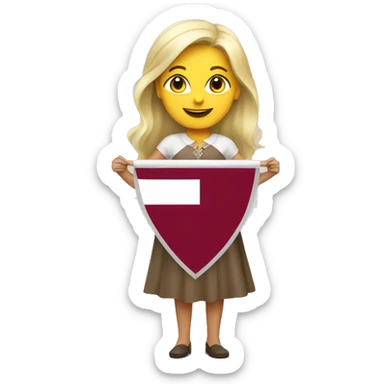 Happy blonde woman with a flag of Latvia sticker