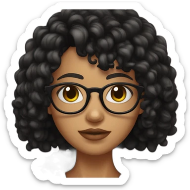 Chica con cabello rizado color negro, piel morena y que use lentes y sus ojos sean color negro también   sticker