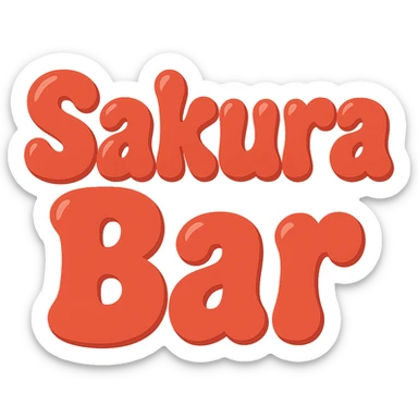 Make the word 'Sakura' larger than 'Bar' in the same extra puffy, red bubble letter style, whimsical and lighthearted, with a transparent background. Maintain the extra puffy, red bubble letter style with a whimsical and lighthearted feel. sticker