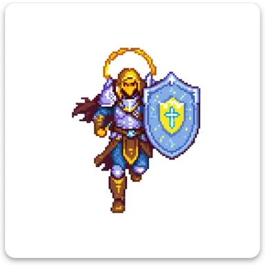 running paladin with glowing holy aura and shield sticker