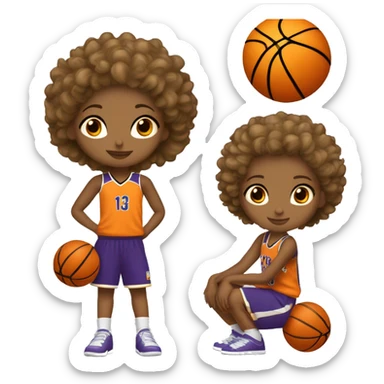Una chica de pelo corto rubio con chandal y un balon de baloncesto  sticker