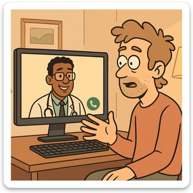 telehealth, video call with doctor, healthcare technology, warm and inviting sticker