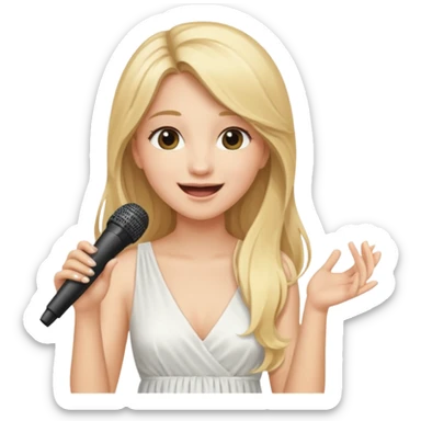 Singer Young woman – long blonde hair, around 20s, white dress, singing into mic sticker
