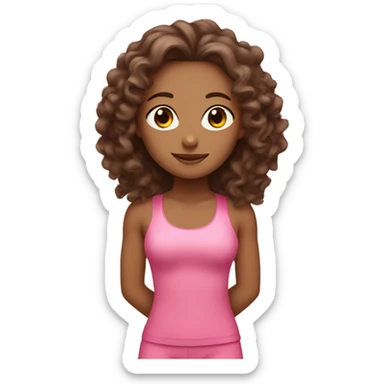 yoga girl in pink suit with curly long hair and brown eyes  sticker