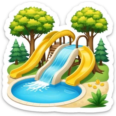 pool with yellow waterslide and trees sticker