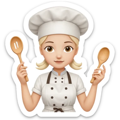 Young female baker - white chef hat, holding cream piping bags in both hands sticker