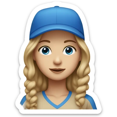 Girl with dark blonde hair and blue eyes in a cap on beige/brown background  sticker